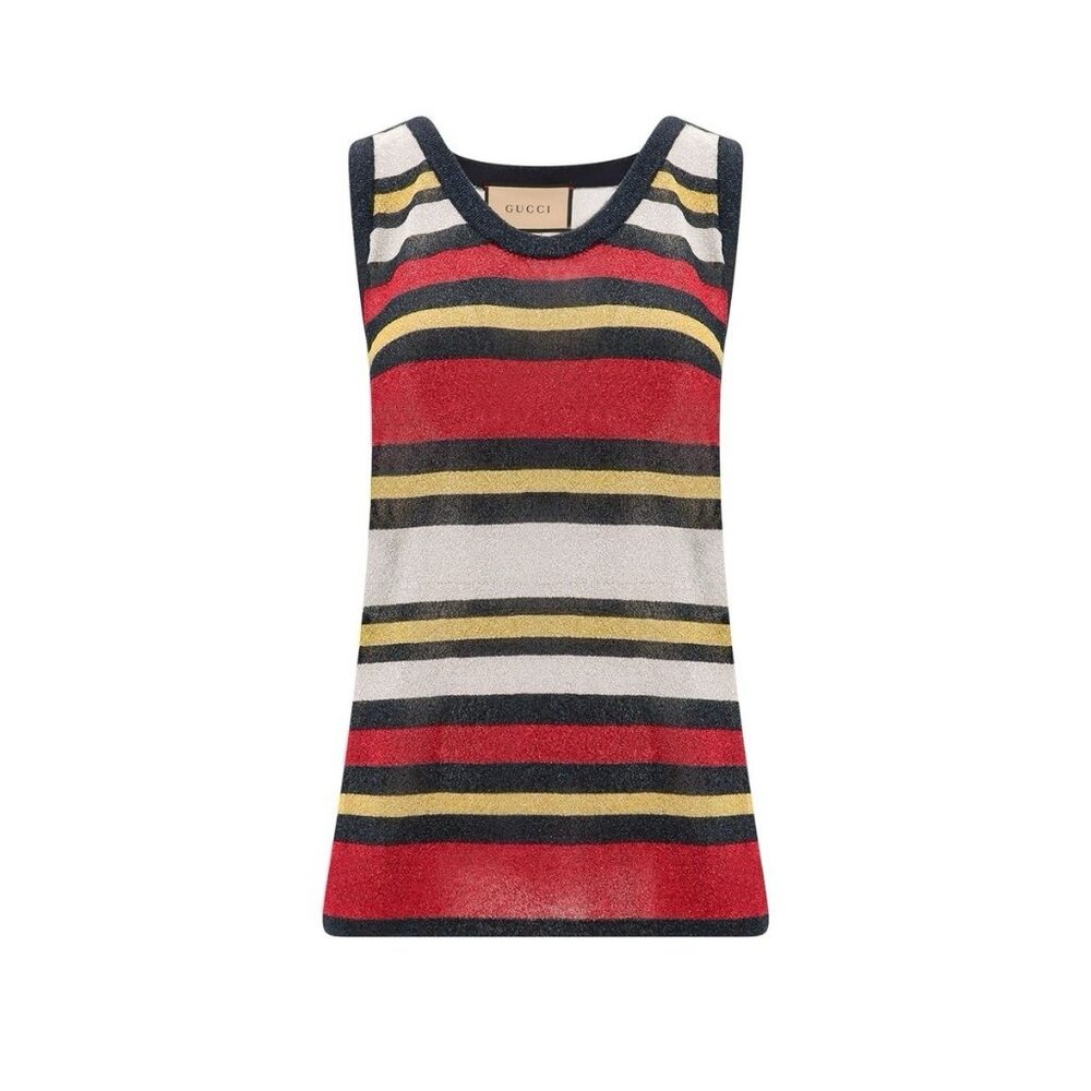 NWT GUCCI TOP Striped Multicolor Sleeveless Sz M 100% Authentic Fine-Knit